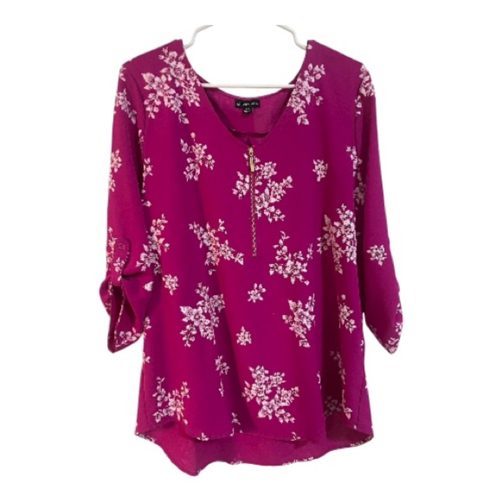 Chloe + Rene Floral Zip Front Blouse – Size XL